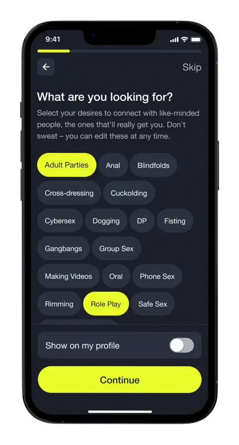 Building a swinger profile in the Pineapple Lifestyle app